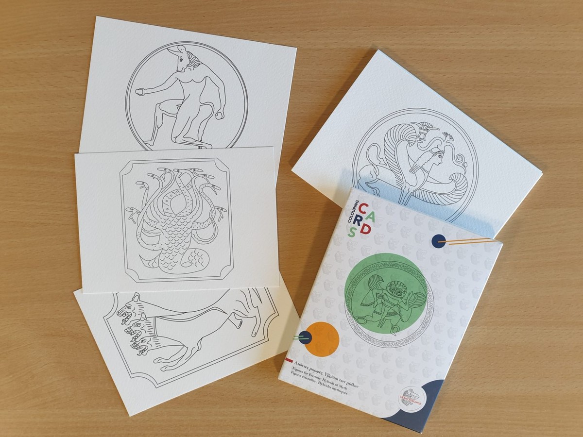 Colouring Cards – Hybrids of Myth (Trilingual - English/French/Greek)