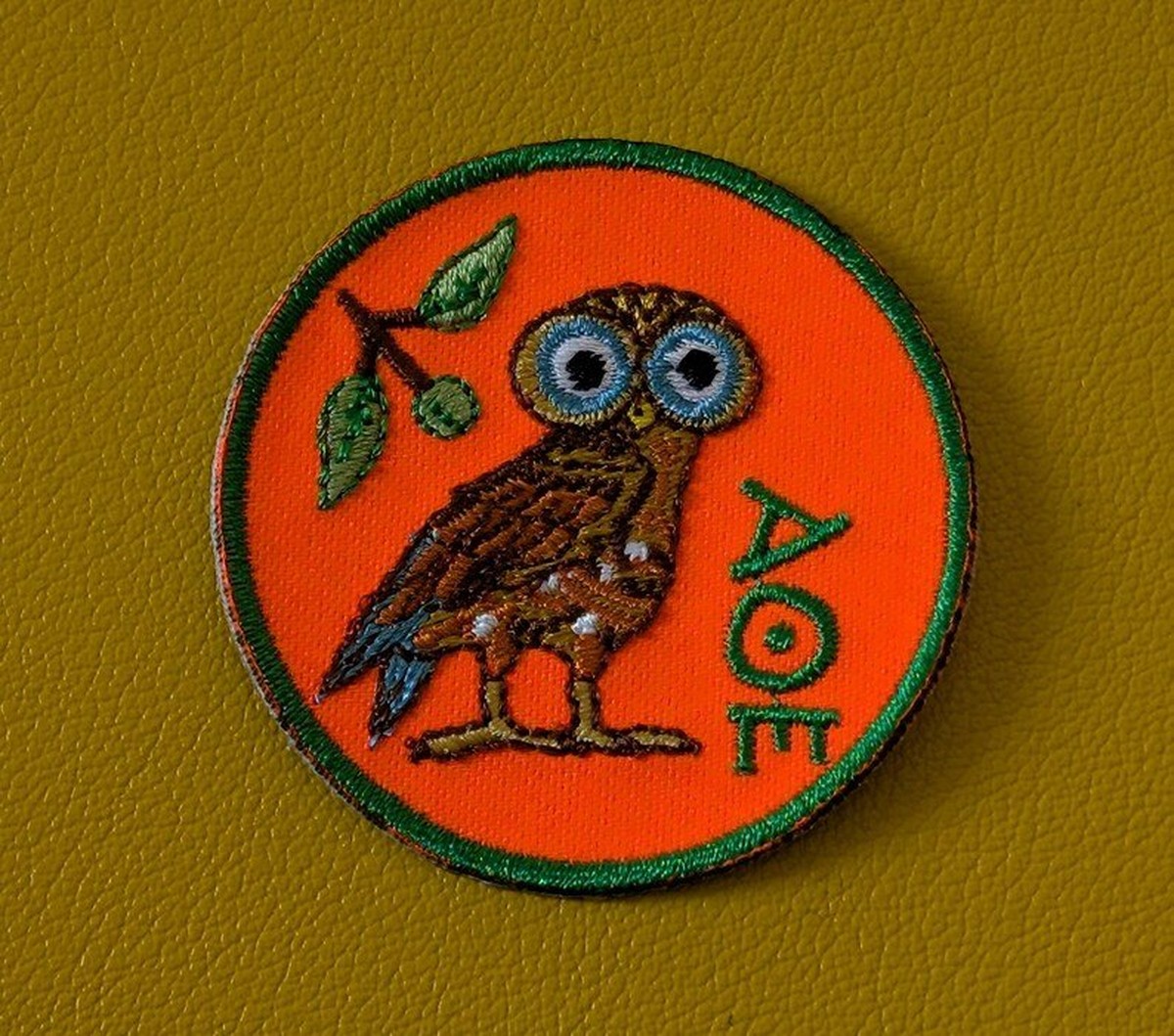 Unique Embroidered Owl Iron-on Patch Inspired by Ancient Greece