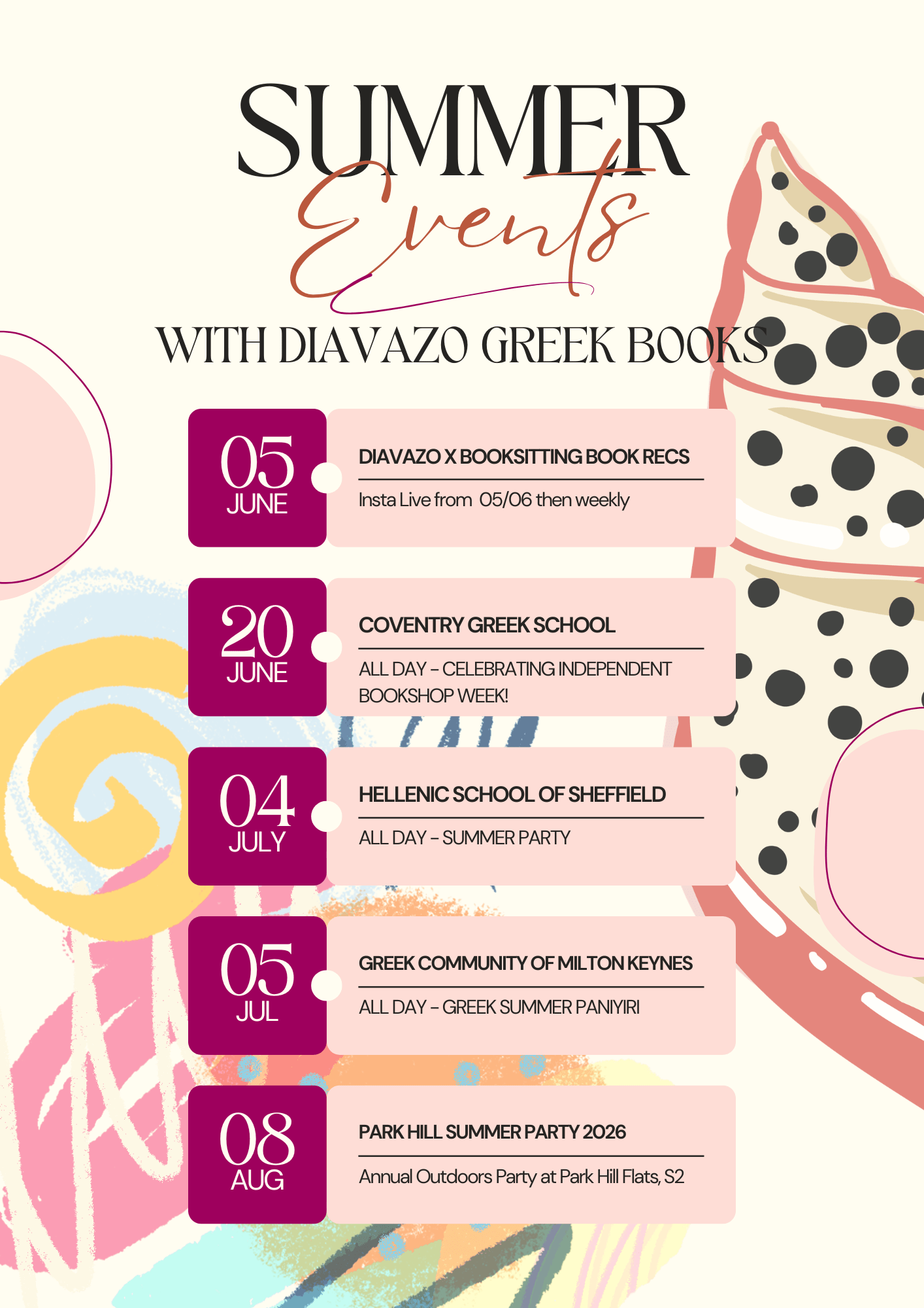 Summer Events 2026 with Diavazo Greek Books!